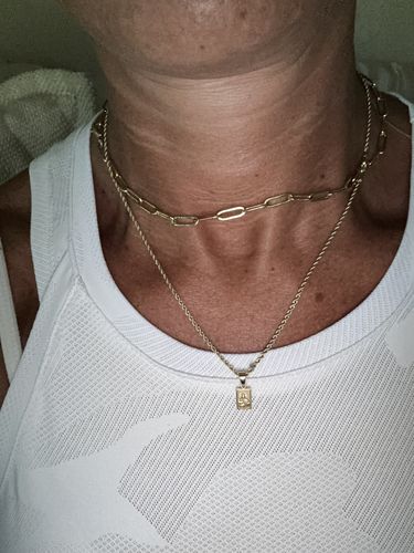 Customer photo review of 14K Solid Gold Scapular Pendant | Yellow Gold Scapular | Catholic Pendant | 14K Solid Gold Mount of Carmel Virgin and Sacred Heart of Jesus