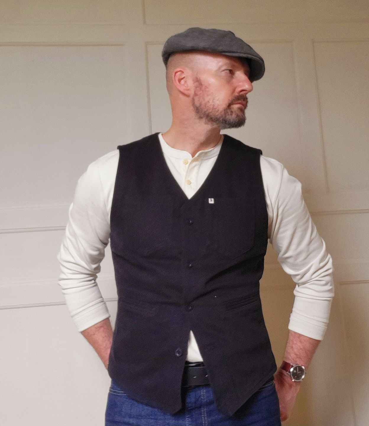 Customer photo review of Vintage Long Sleeve Henley Shirt - Apricot