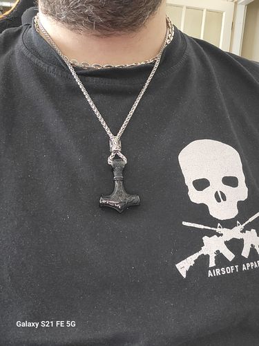Customer photo review of Runed Mjolnir Pendant