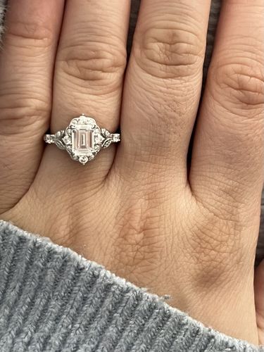 Customer photo review of Halo Art Deco Emerald Cut CZ Ring in Sterling Silver
