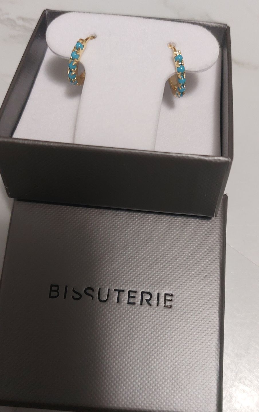 Customer photo review of Turquoise Mini Hoops