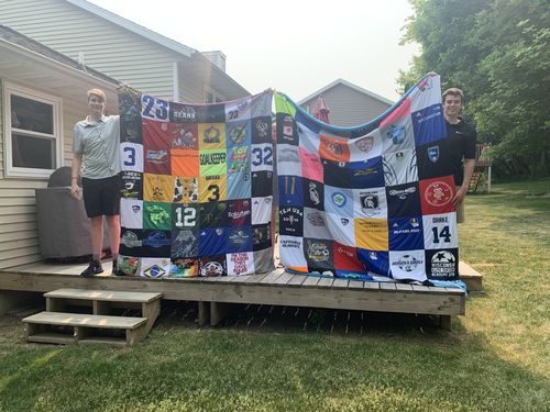 T-shirt quilt featuring southern illinois university salukis, high school team by Kristin from WI