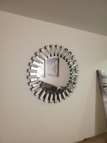 Customer photo review of Modern Sunburst Beveled Round Mirror 36"