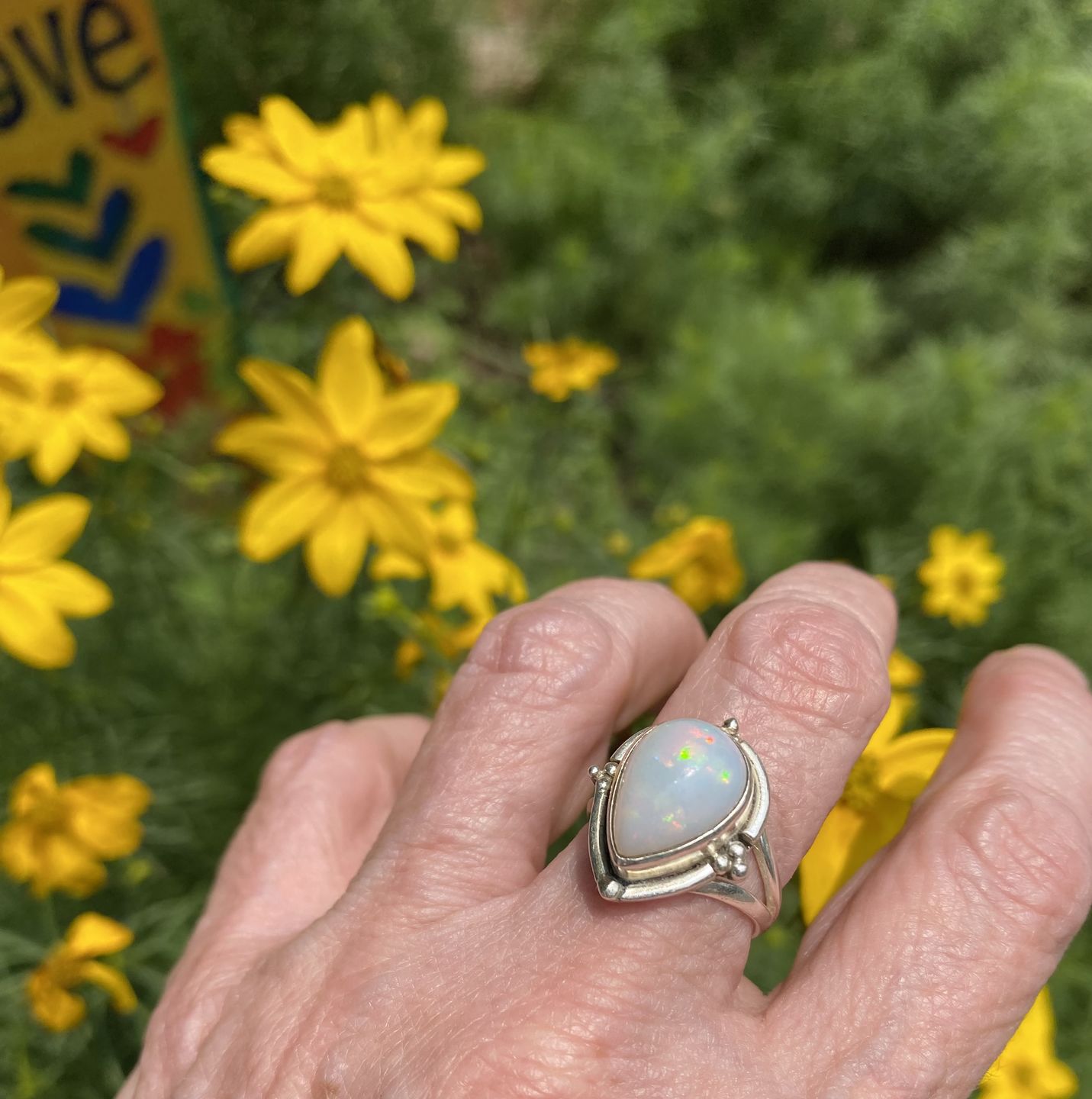 Customer photo review of Opal Teardrop Ring Sterling Silver