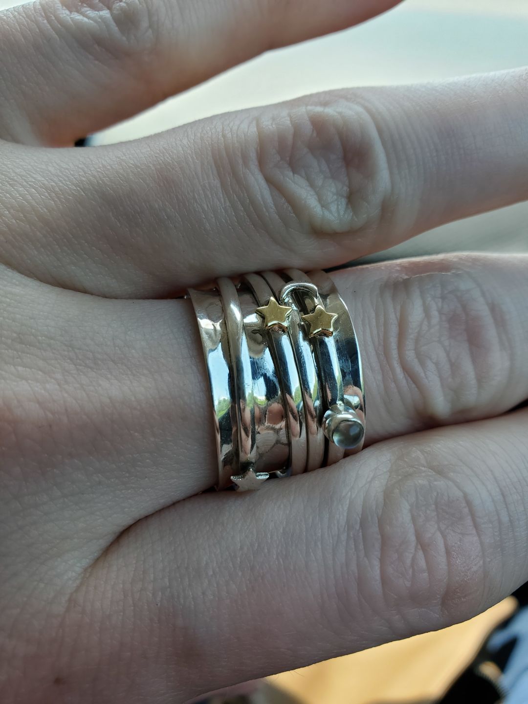 Customer photo review of Fidget Ring Moon Moonstone and Stars Sterling Silver