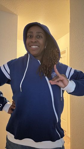 Customer photo review of Zeta zip hoodie Final sale. No refunds or exchanges