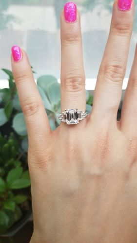 Customer photo review of 3-Stone 2.6ct Emerald Cut CZ Ring in Sterling Silver