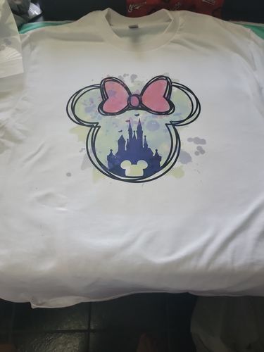 Customer photo review of Watercolor Disney Minnie Head DTF Heat Transfer, Disney Vacation Design, Mickey Minnie DTF