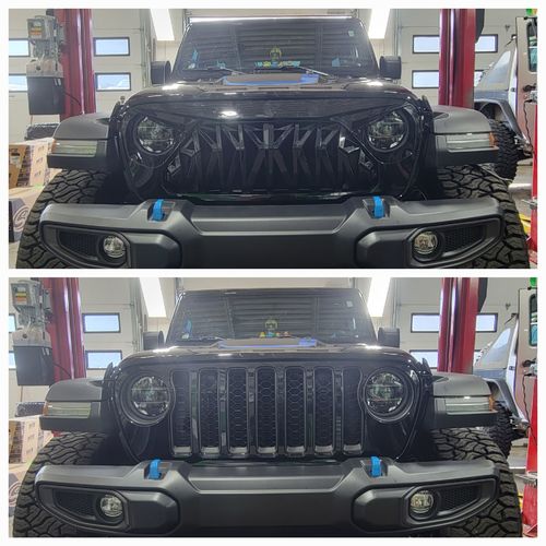 Customer photo review of Shark Grille - Glossy Black for 18-23 Jeep Wrangler JL & Gladiator JT w/o TrailCam