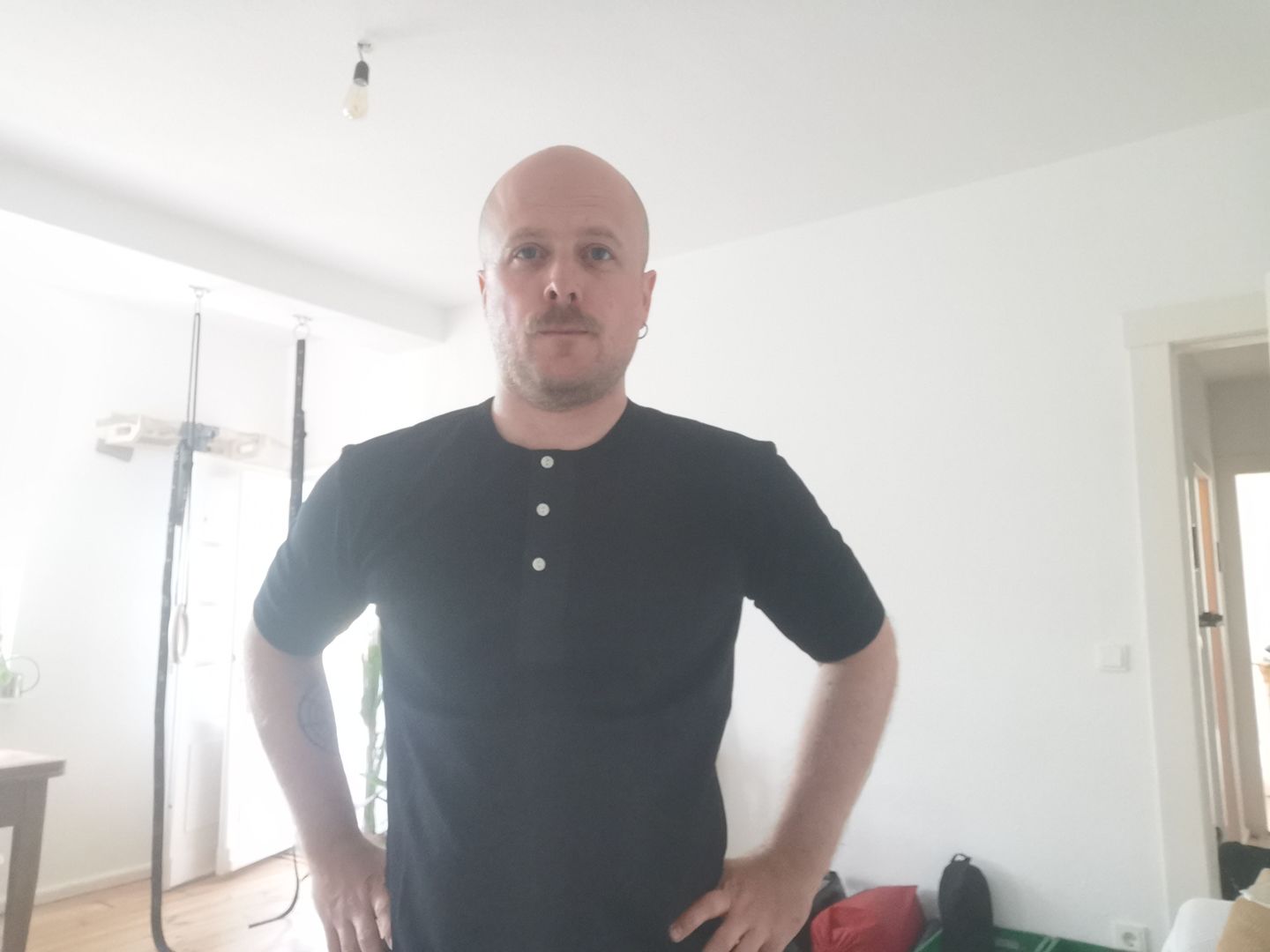 Customer photo review of Vintage Short Sleeve Henley T-Shirt - White