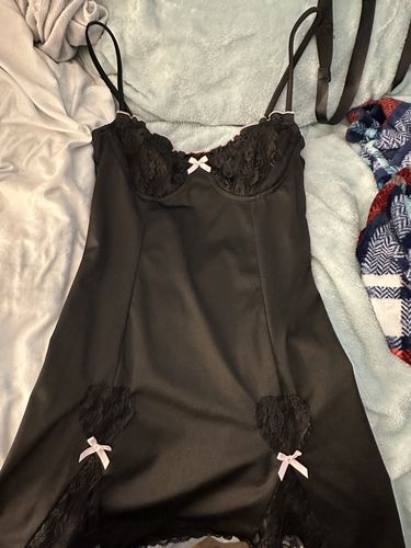 Customer photo review of Stephanie Pink Bows Black Lace Dress