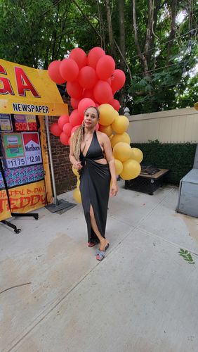 Customer photo review of Solid Halter Slit Dress