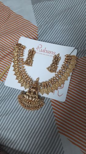 Customer photo review of Rubans 24K Gold Polish Coin Temple Necklace set.