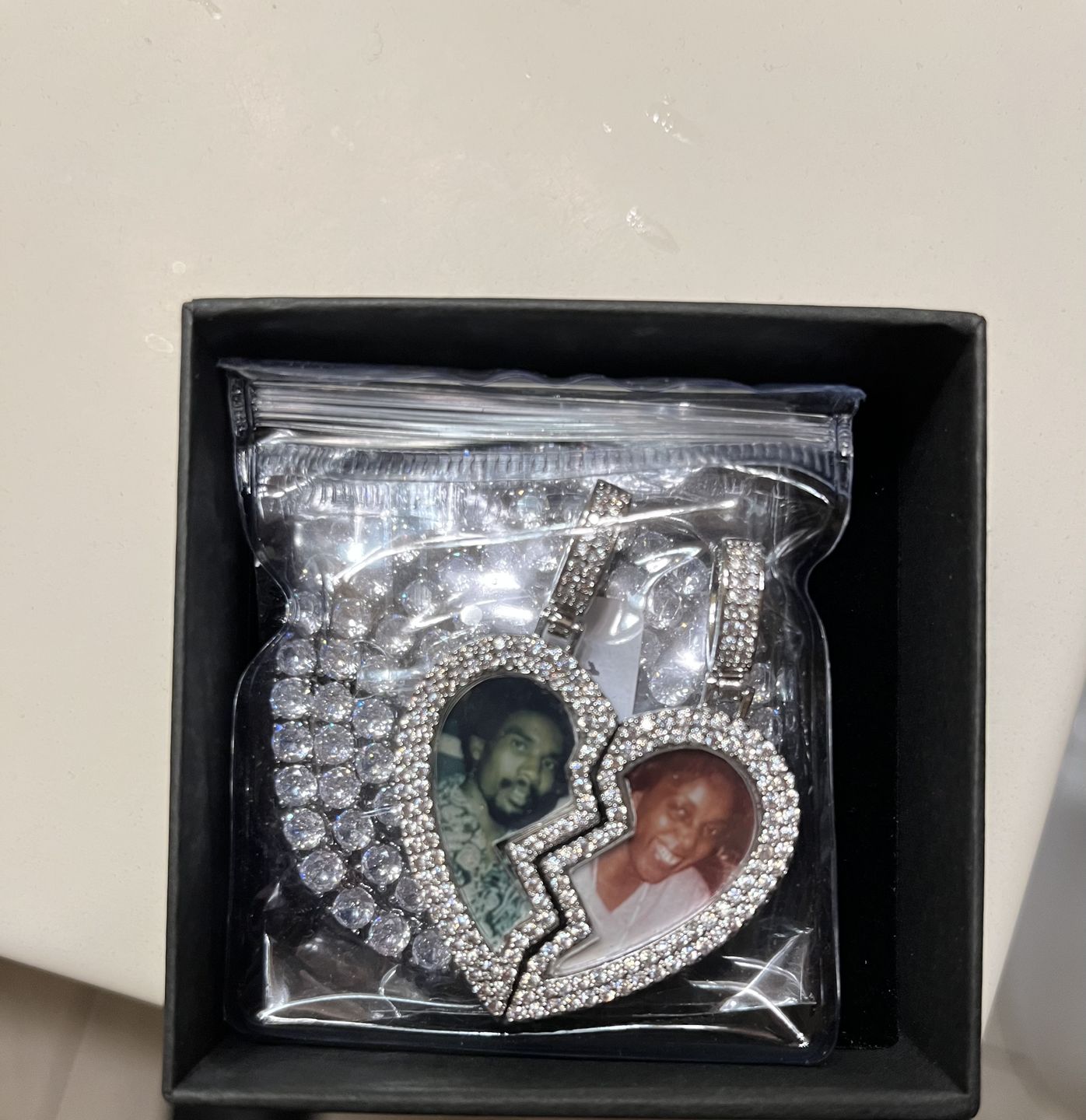 Customer photo review of Split heart Custom picture necklace