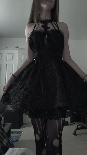 Customer photo review of Noir Black Corss Floral Dark Princess Dress