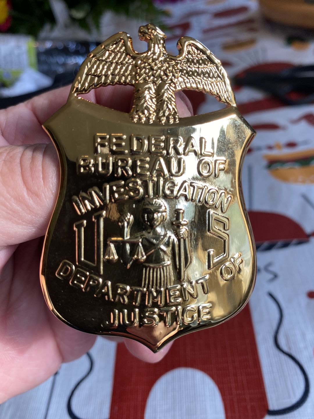 Customer photo review of FBI Department of Justice Badge Solid Copper Replica Movie Props