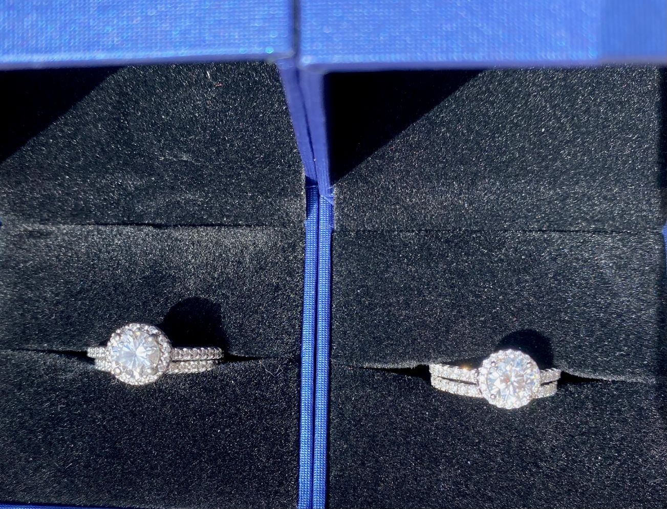 Customer photo review of Moissanite Round Half Eternity Sterling Silver Wedding Band Stackable Ring