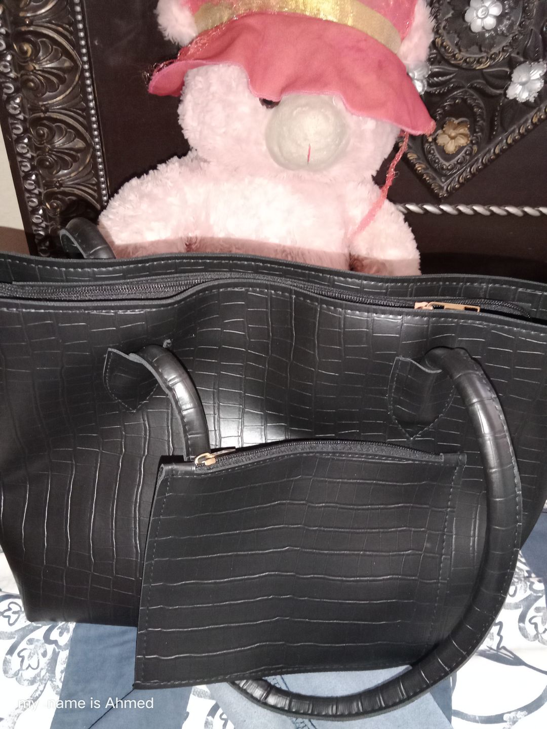 Customer photo review of Black Belle Croc Tote Bag