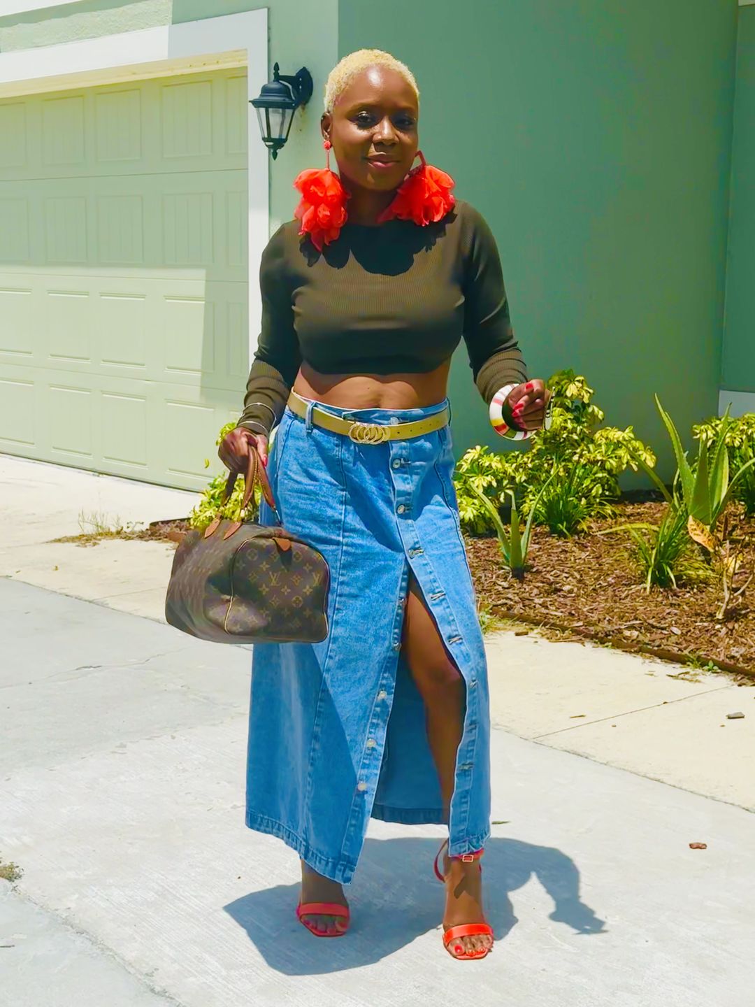 Customer photo review of Nonso Square top flower petal earrings
