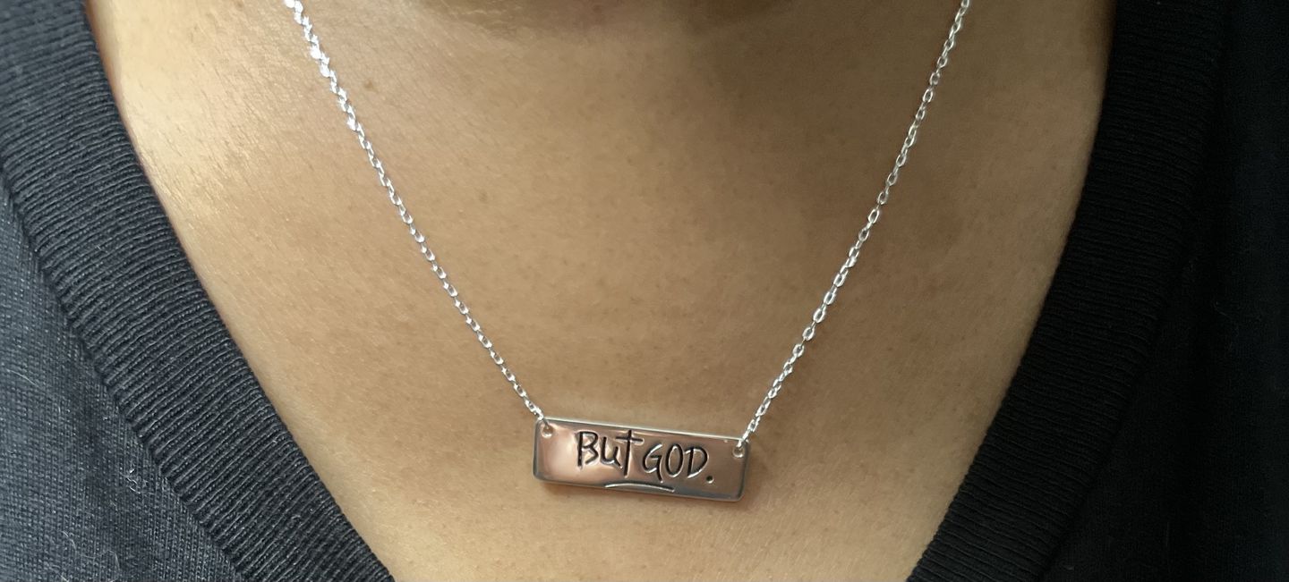 Customer photo review of but God necklace