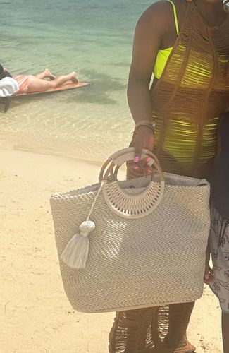 Customer photo review of Birch Lurex Durrie Cane Handle Hand Woven Large White Tote