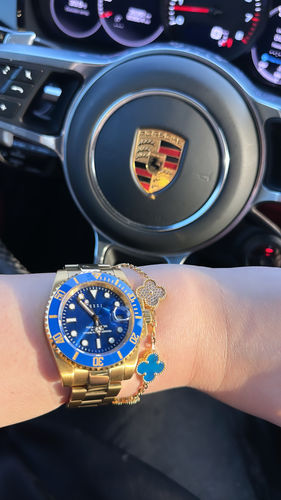 Customer photo review of Pascal Regal Gold Diamond Watch (Blue Bezel)