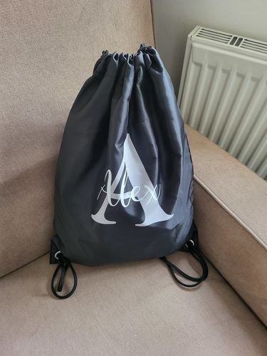 Customer photo review of Drawstring Bag Personalised with Name & Initial