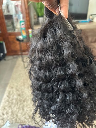 Customer photo review of Natural Black Kinky Curly Lace Frontal Wig 200% Density