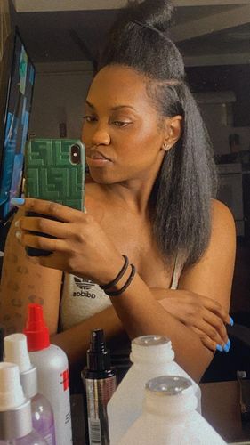 Customer photo review of Kinky Straight Seamless Tape In Extension 12A+Virgin Human Hair