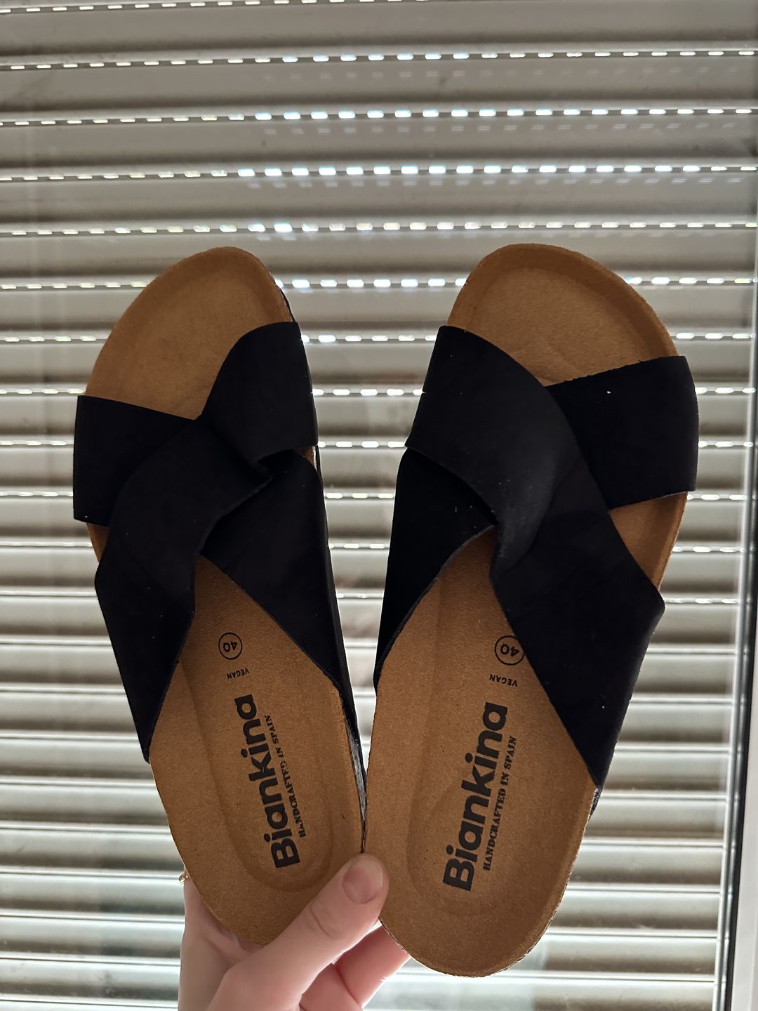 Customer photo review of Alacant Vegan Suede Leather Slide Cork Sandal - Black