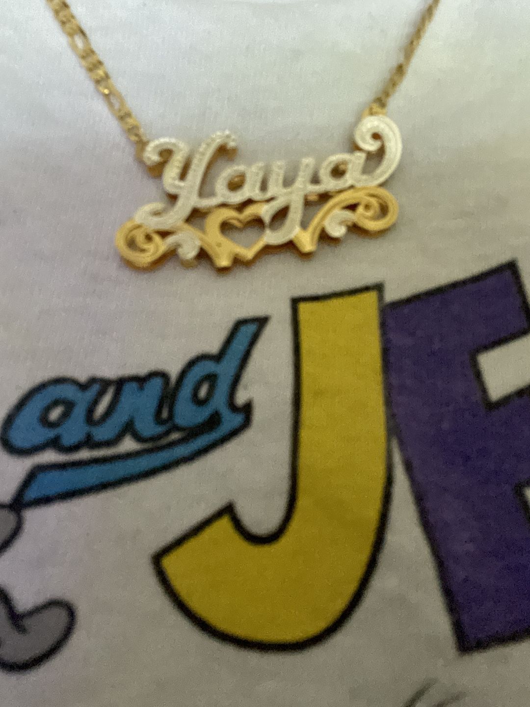 Customer photo review of Double Nameplate Necklace w/ Love Heart "Laurie"