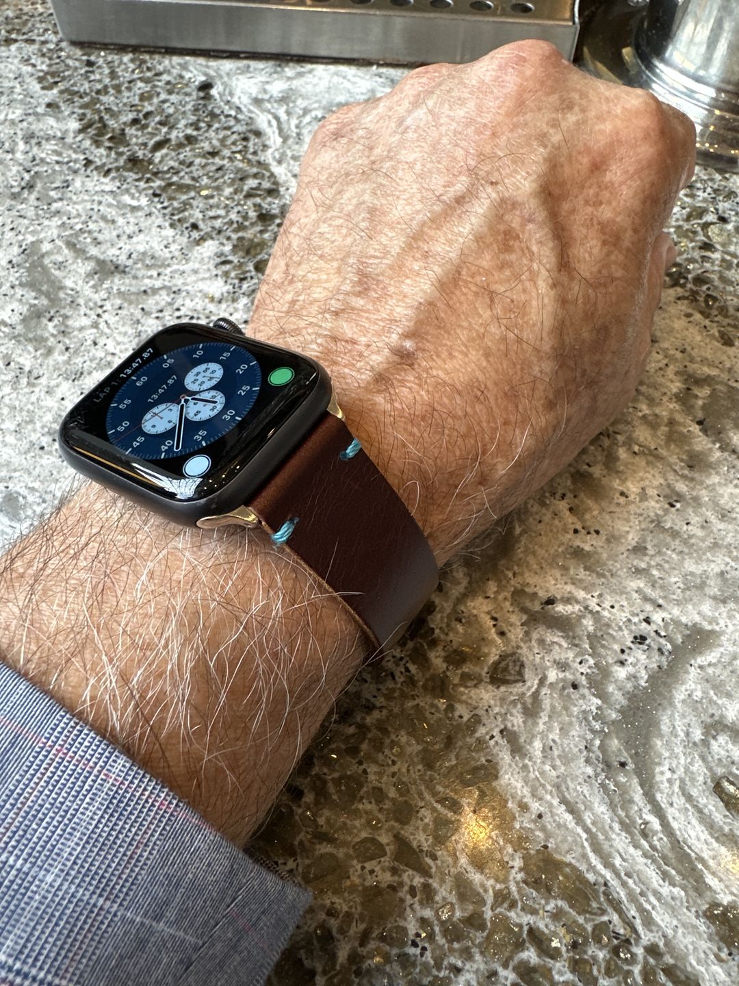 Customer photo review of The Maverick Italian Leather Apple Watch Band - Bordeaux Brown
