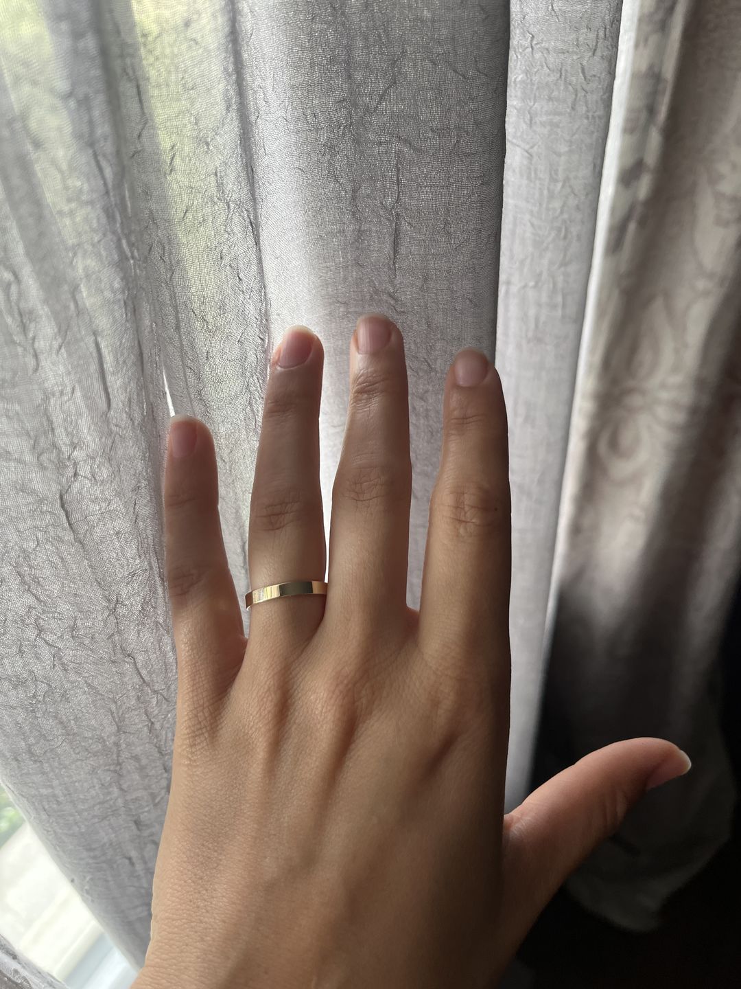 Customer photo review of Flat Edge Wedding Band