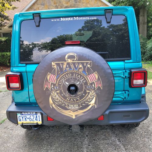 Customer photo review of Custom Spare Tire Cover for Jeep, RV, Bronco Camper, Trailer, & More