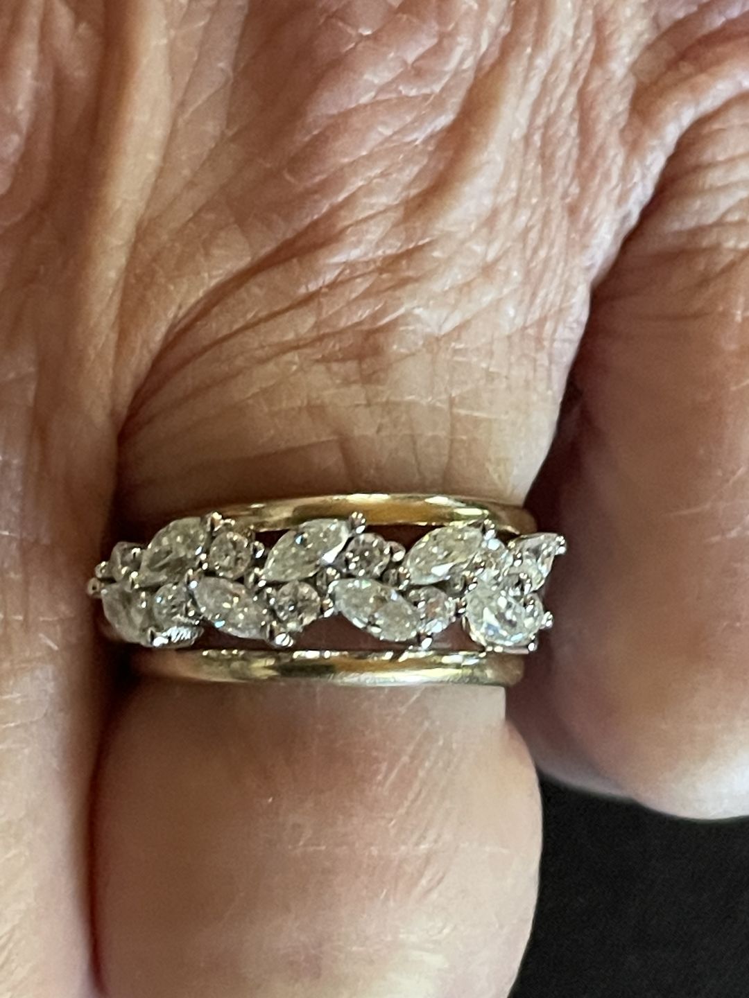 Customer photo review of Alternating Marquise And Round Moissanite Half Eternity Wedding Band