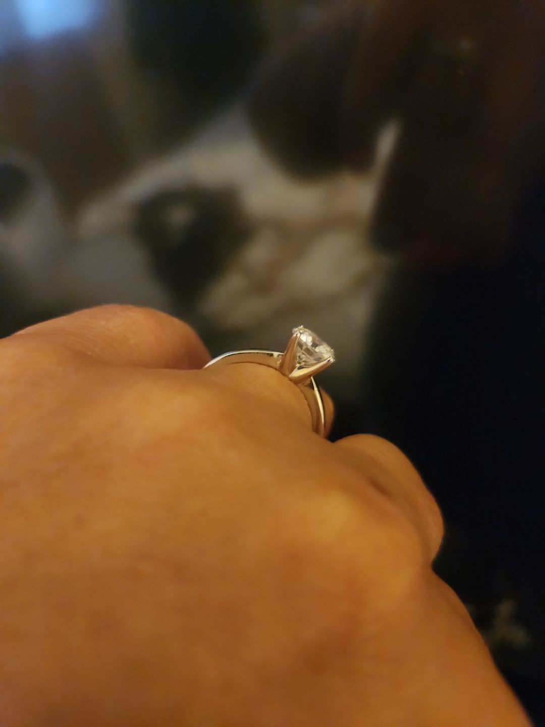 Customer photo review of Classic Solitaire Round Moissanite Four Prong Engagement Ring