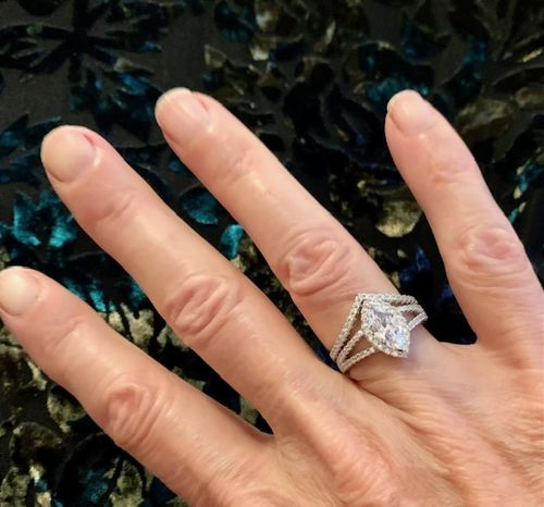 Customer photo review of Halo Wishbone Marquise CZ Split Shank Ring Set in Sterling Silver