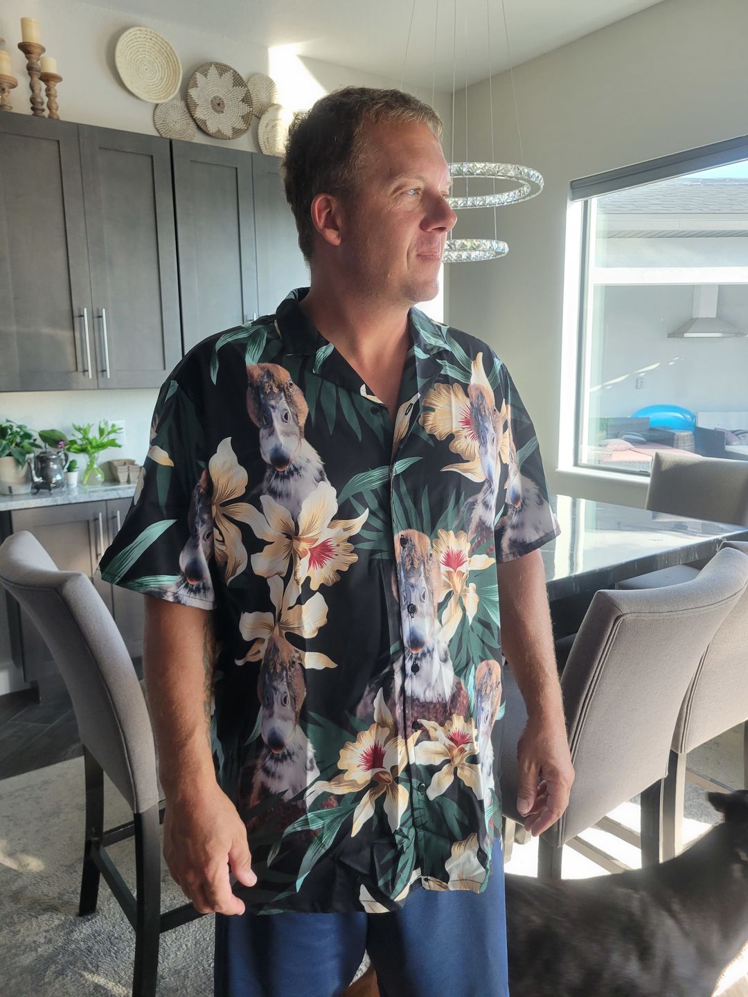 Customer photo review of Custom Hawaiian Shirt For Dog Lovers | Personalized Puppy Lovers Gift | Leaves & Flowers Pattern Dark Green Color Aloha Shirt