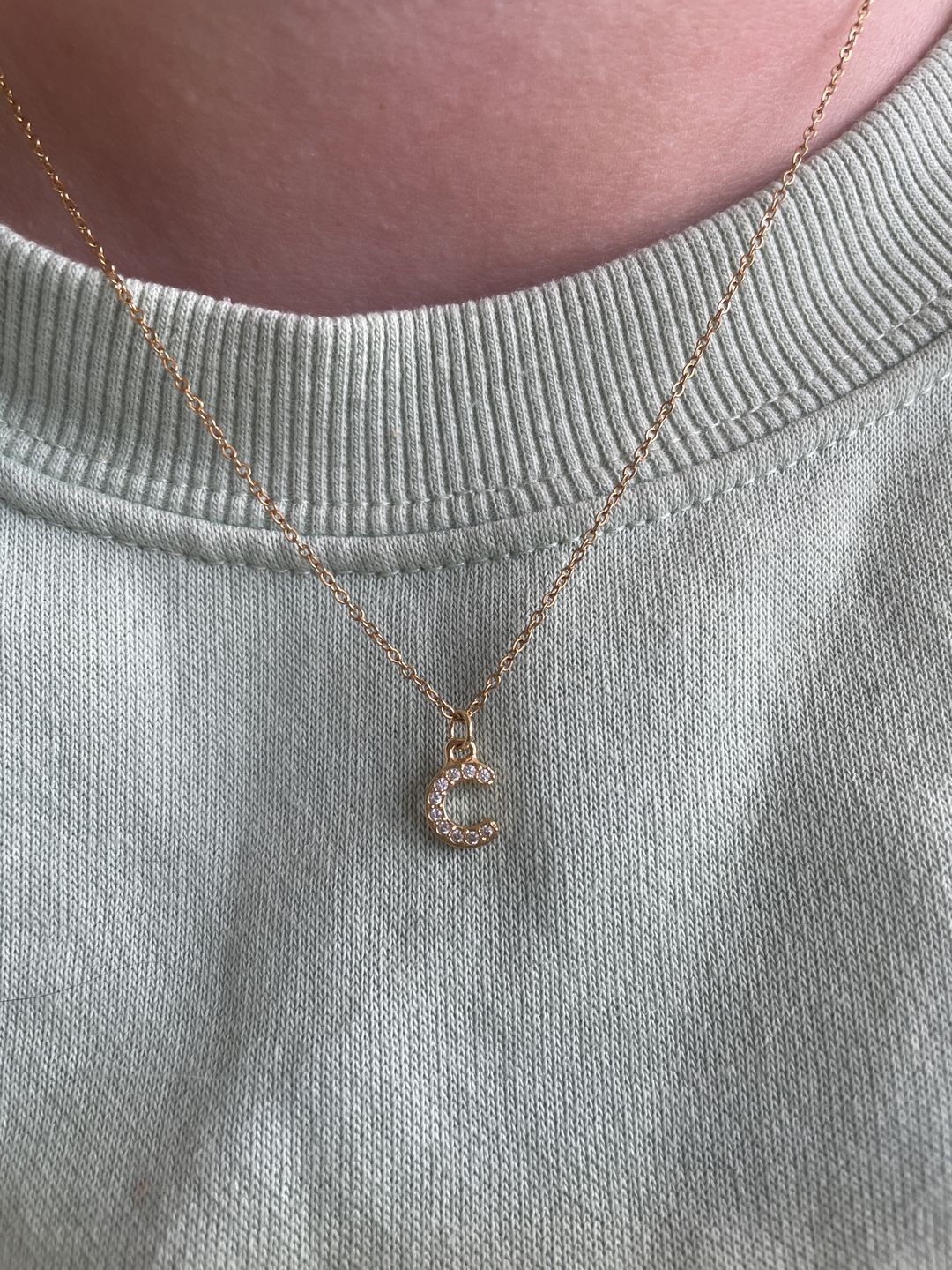 Customer photo review of Crystal Letter Necklace Stainless Steel