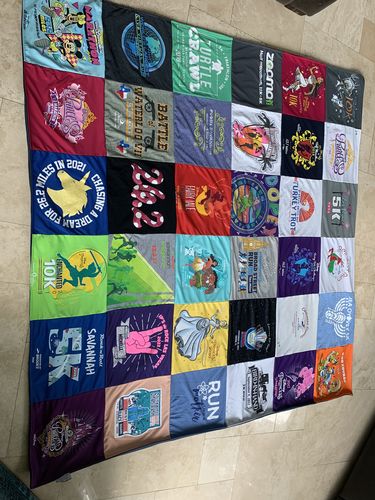 T-shirt quilt with running, fitness themes by Michelle from GA