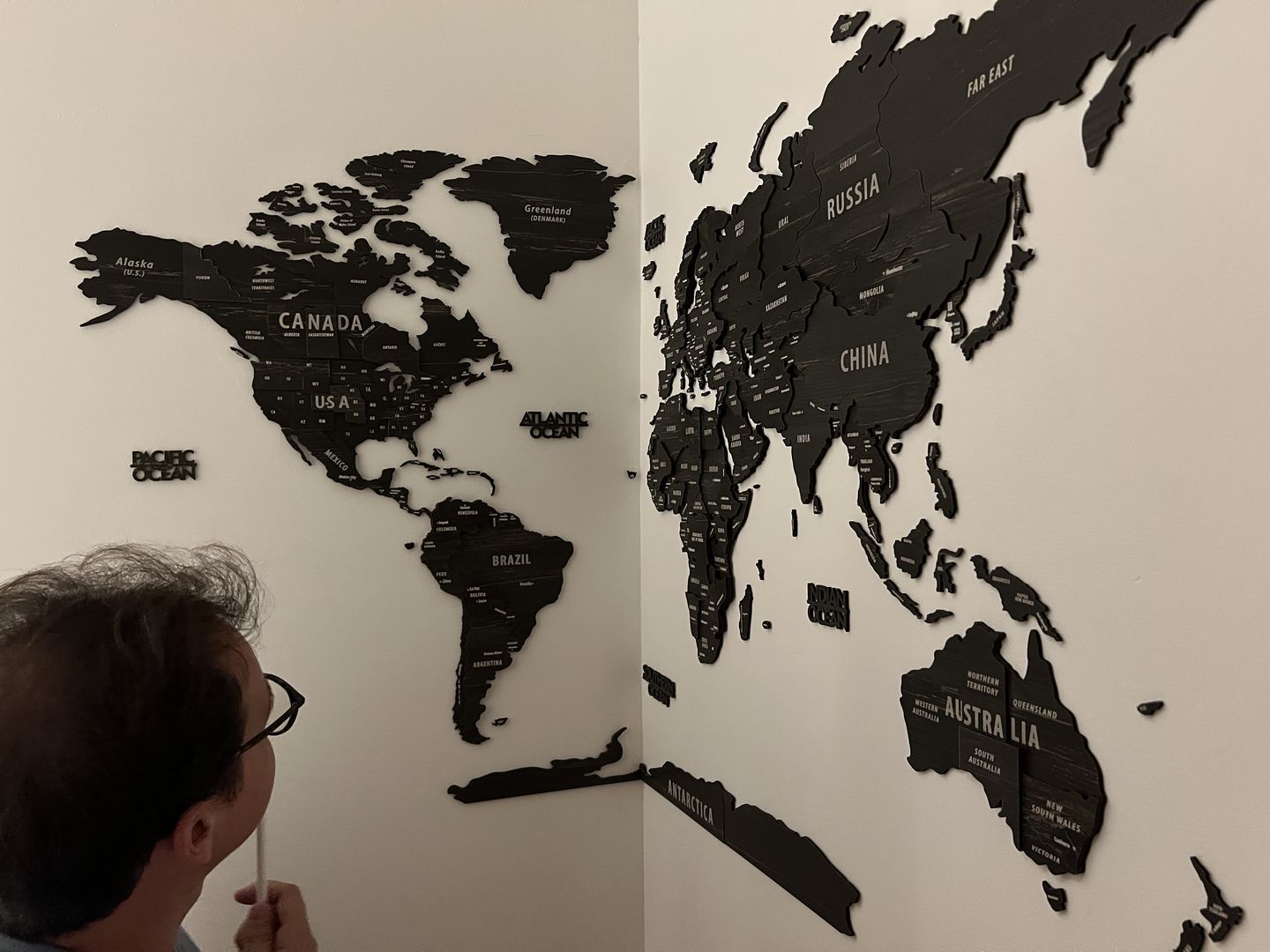 Customer photo review of 3D Wooden Multilayered World Map with States and Capitals v2