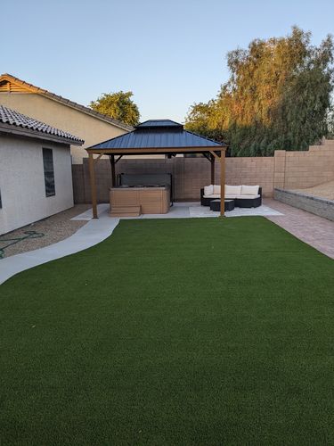 Customer photo review of 12' x 14' Hardtop Wooden Finish Aluminum Patio Gazebo w/ Galvanized Steel Metal Double Roof, Curtains &Netting