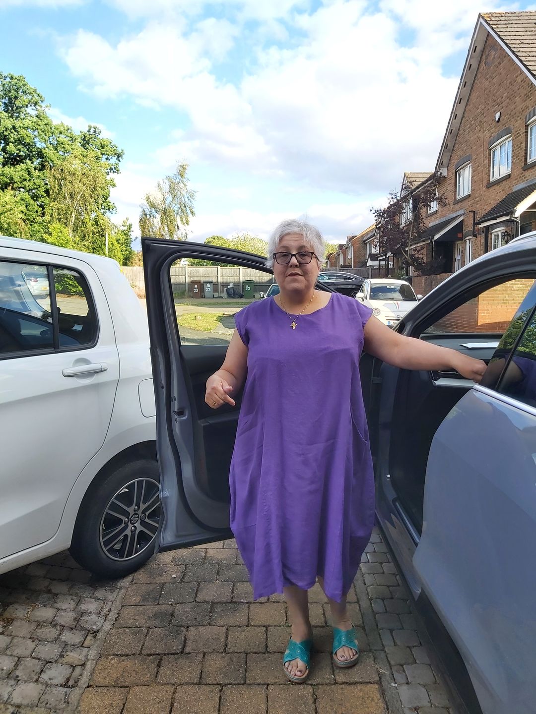 Customer photo review of Lagenlook Plus Size Linen Cap Sleeve Dress with Deep Pockets - 9450 Linen