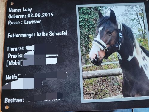 Customer photo review of Pferde Boxenschild mit Foto & Wunschtext