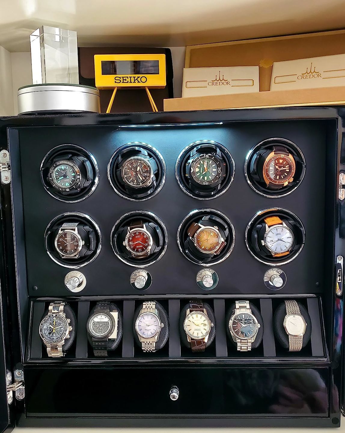 Customer photo review of 8 Watch Winders with Extra 6 Watch Display Storage and Jewelry Drawer