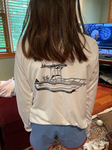 Customer photo review of Youth Captain & Crew Drifit Custom Boat Shirts - Long Sleeve