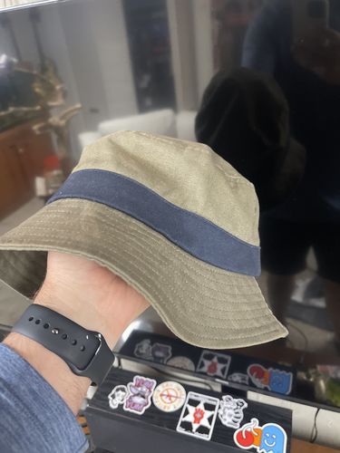 Customer photo review of Big Bucket Hat, Navy/Tan