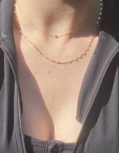 Customer photo review of 14k dainty old english initial necklace - 1 letter or diamond