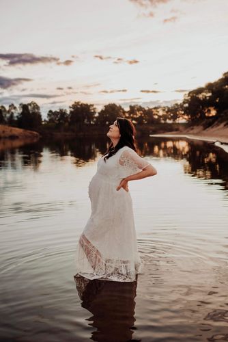 Customer photo review of The Wanderer White Lace Maternity Gown