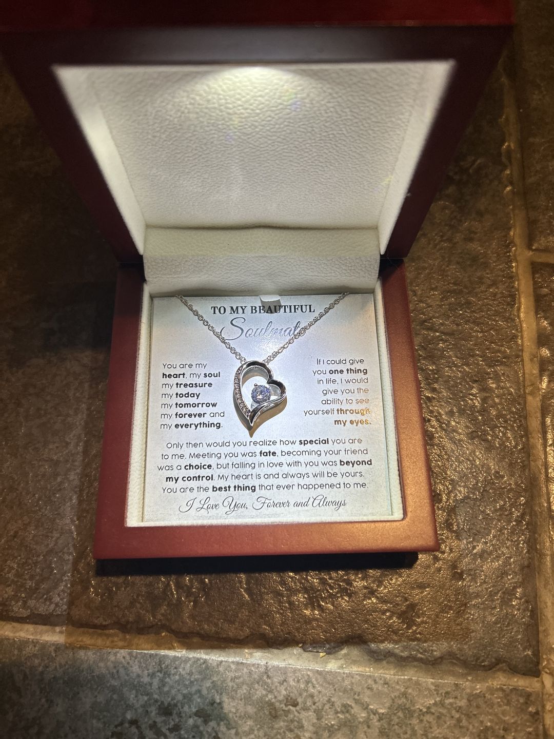 Customer photo review of To My Beautiful Soulmate - My Everything - Eternal Love Necklace